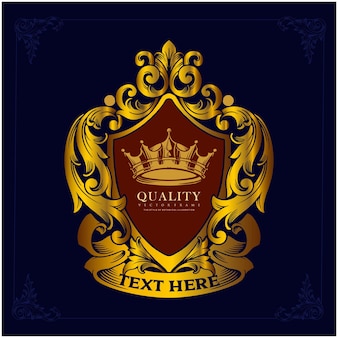 Bouclier de luxe logo royal couronne d'or calligraphie ornée illustrations vectorielles travail conceptions d'étiquettes