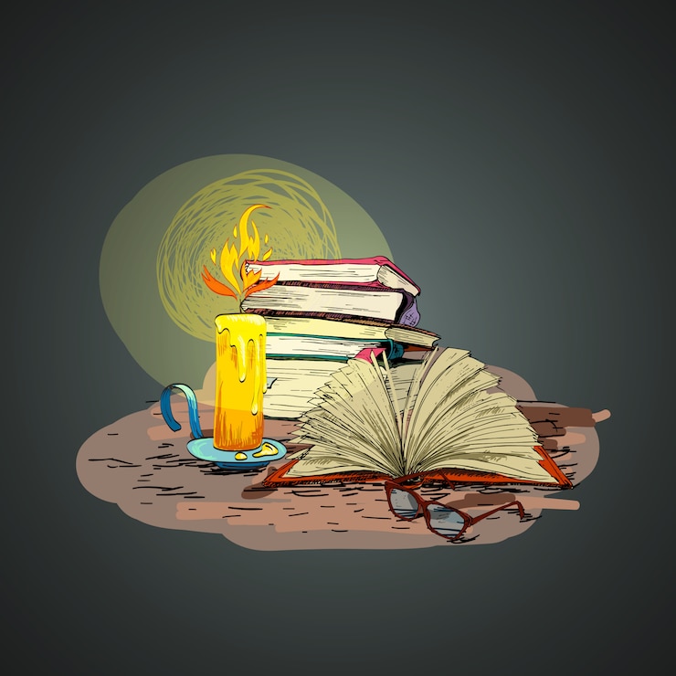 Vecteur gratuit bougie livre main dessin illustration