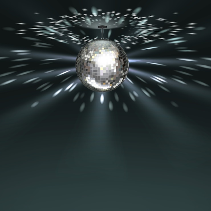 Vecteur gratuit boule disco vecteur argent avec brillant sur fond sombre