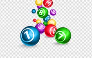 Vecteur gratuit boules de loto 3d illustration vectorielle réaliste. sphères tombantes colorées avec des numéros de combinaison gagnants chanceux. keno, bingo, jeux de loterie. activité de loisirs de jeu, tombola ou concept de jackpot.