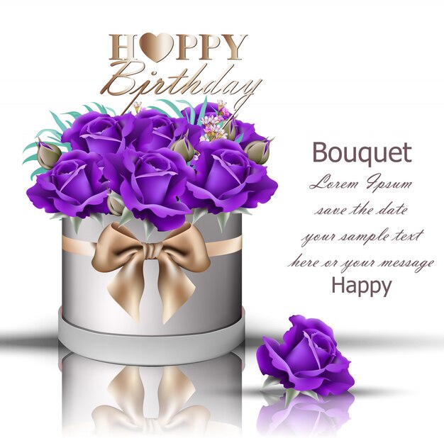 Bouquet De Roses Violettes Joyeux Anniversaire Vecteur Premium