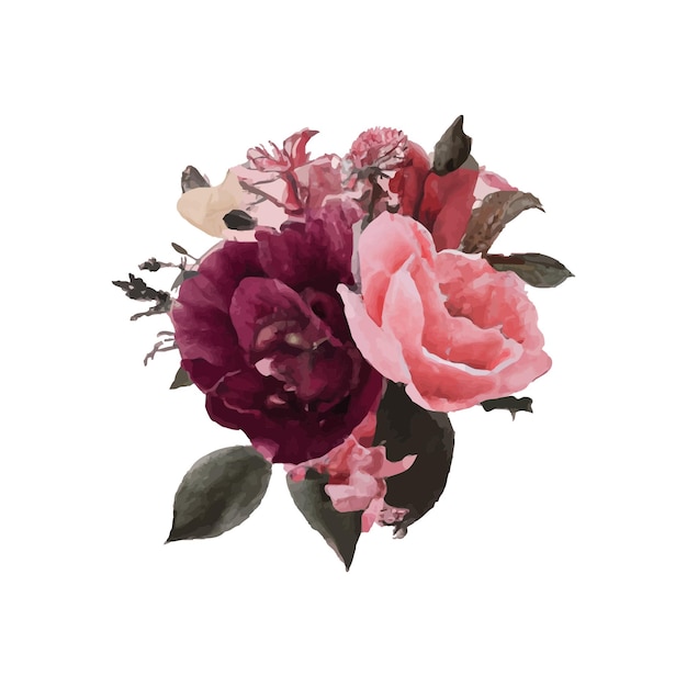 Vecteur gratuit bouquets de cadre floral aquarelle de roses et de feuilles