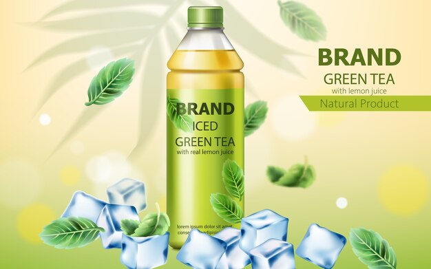 Bouteille réaliste de thé vert glacé naturel
