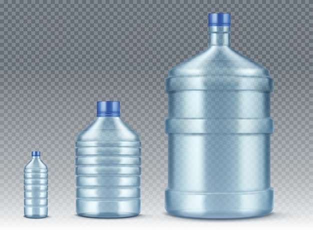 Vecteur gratuit bouteilles plastik, petites et grandes pour une eau réaliste