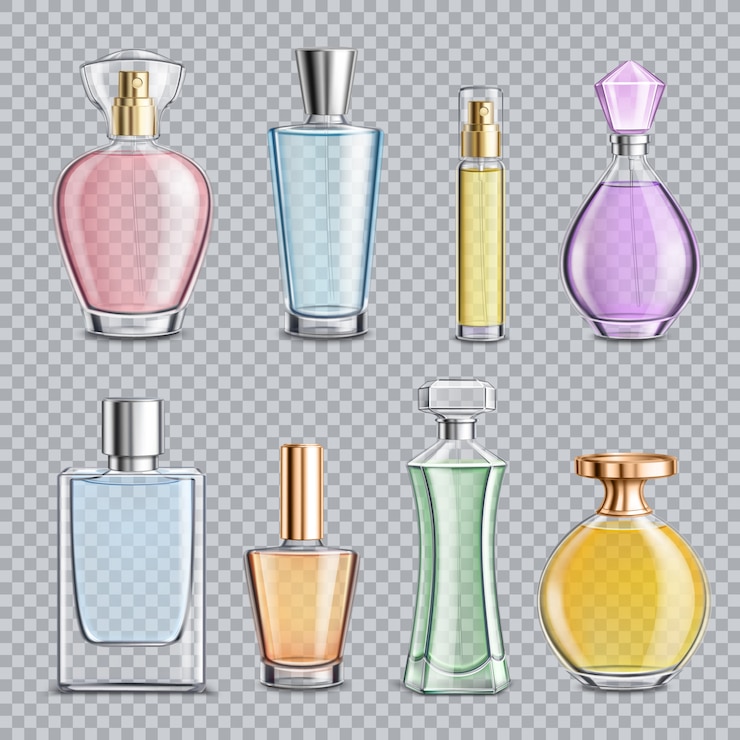 Vecteur gratuit bouteilles en verre de parfum transparent