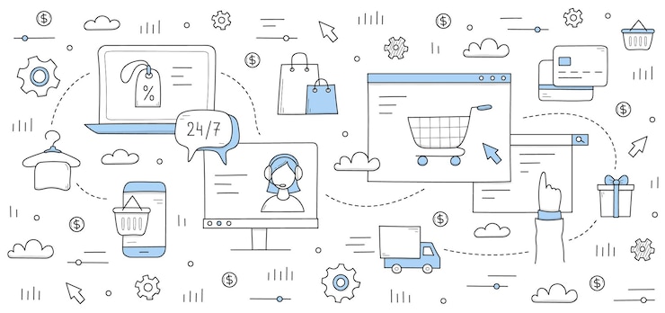 Vecteur gratuit boutique en ligne de commerce électronique illustration dessinée à la main