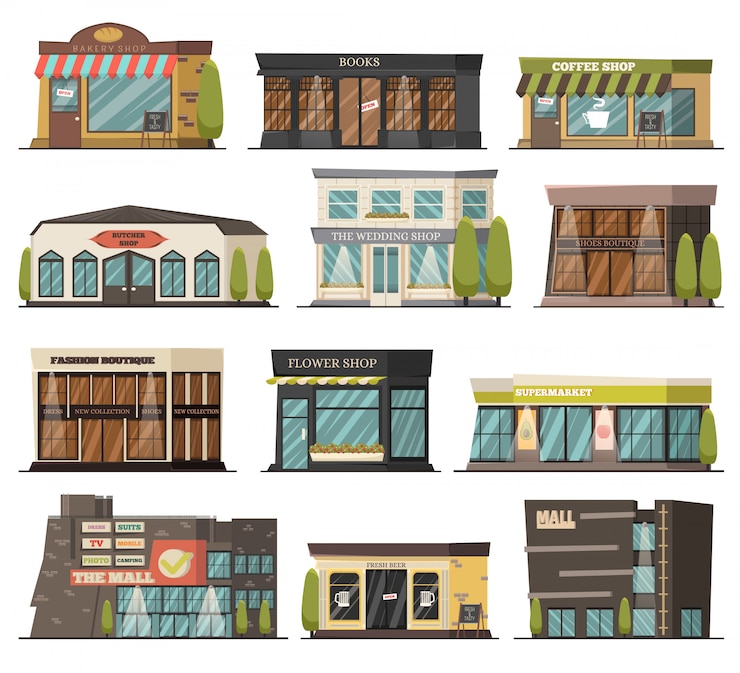 Vecteur gratuit boutiques orthogonal icons set