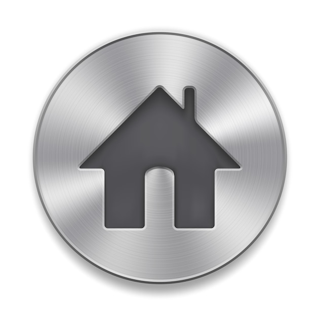 Vecteur gratuit bouton en métal avec icône accueil sur un blanc