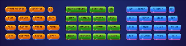 Vecteur gratuit boutons brillants pour l'ensemble d'interface de menu de jeu ou d'application