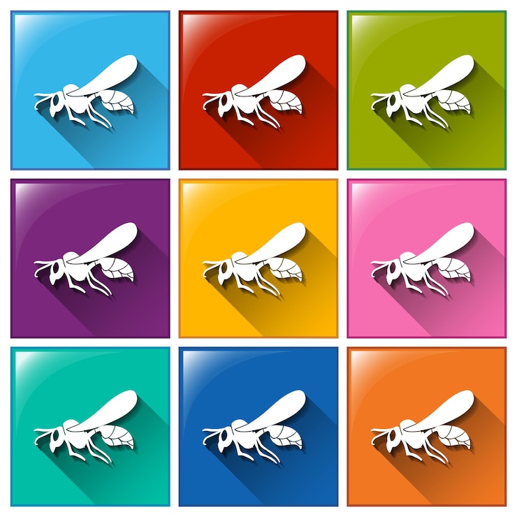 Vecteur gratuit boutons carrés avec insectes