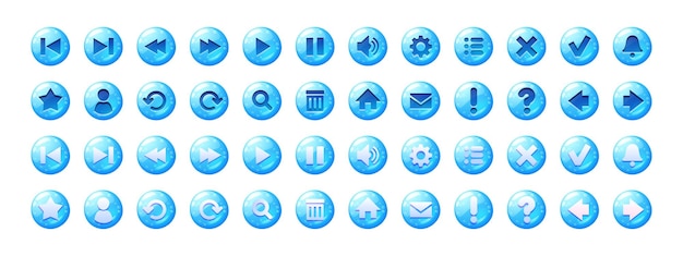 Boutons circulaires avec texture gelée bleue et icônes