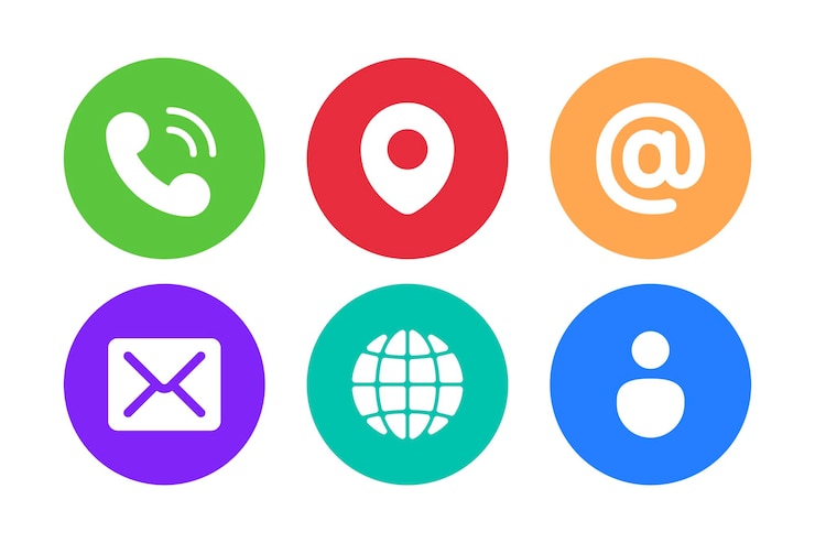 Vecteur gratuit les boutons de contact sont de couleurs multiples
