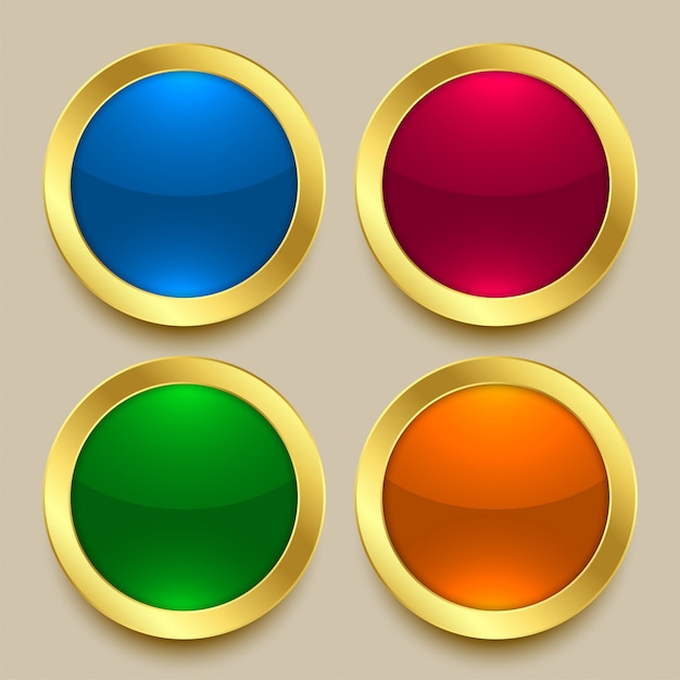 Vecteur gratuit boutons dorés brillants premium de différentes couleurs