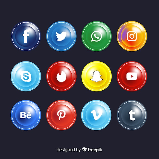 Vecteur gratuit boutons réalistes avec collection de logos de médias sociaux