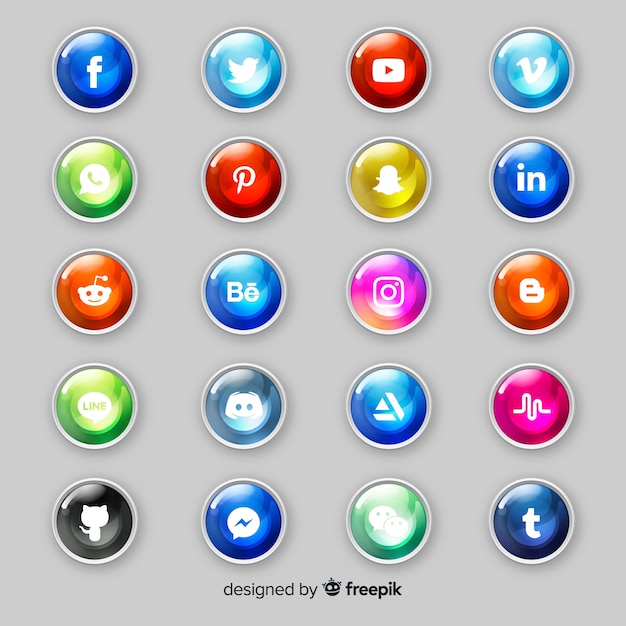 Vecteur gratuit boutons réalistes avec collection de logos de médias sociaux