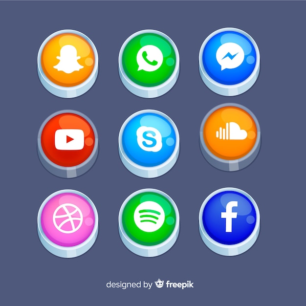 Boutons Réalistes Avec Collection De Logos De Médias Sociaux