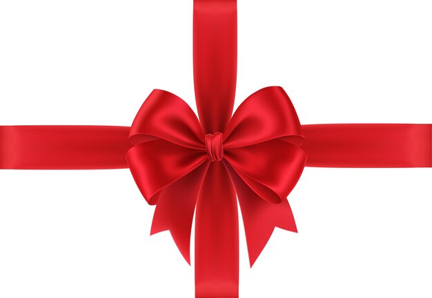 Bow cadeau rouge réaliste isolé sur fond blanc
