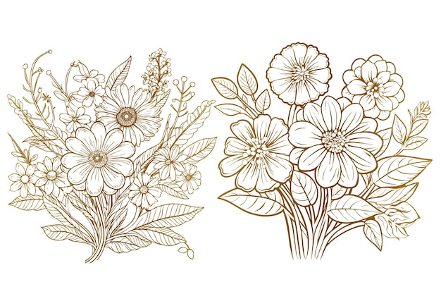 Vecteur gratuit branche de collection de contours de fleurs de printemps dessinées à la main