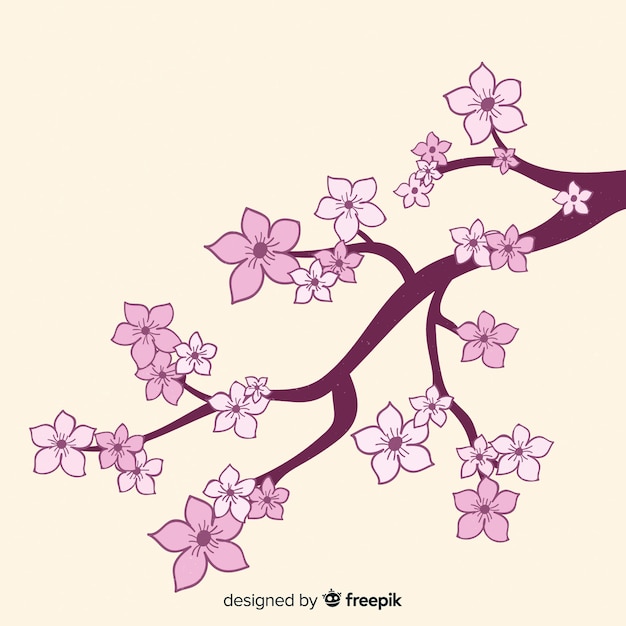 Vecteur gratuit branche de fleurs de cerisier dessinés à la main