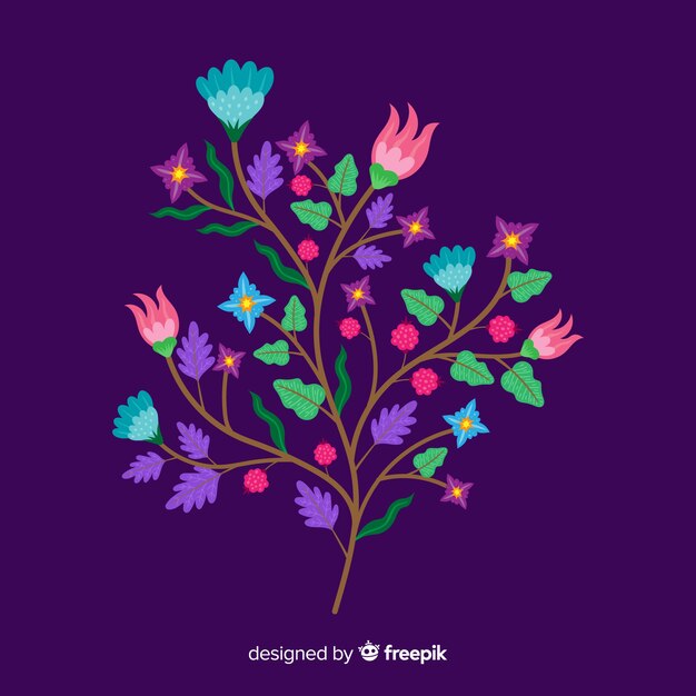 Branche florale plat coloré sur fond violet