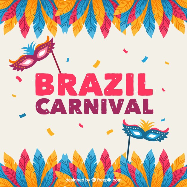 Brésil carnaval fond avec des plumes et des masques