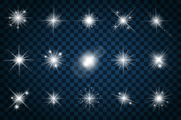 Vecteur gratuit brillez les étoiles avec des paillettes et des étincelles. effet scintillant, éblouissement de conception, signe d'élément de scintillation, lumière,