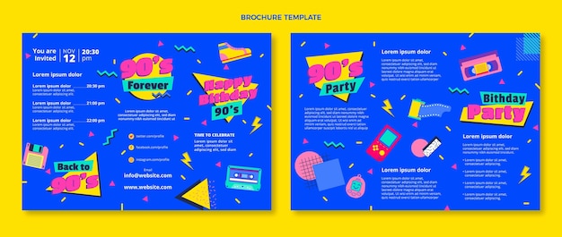 Vecteur gratuit brochure d'anniversaire nostalgique au design plat des années 90