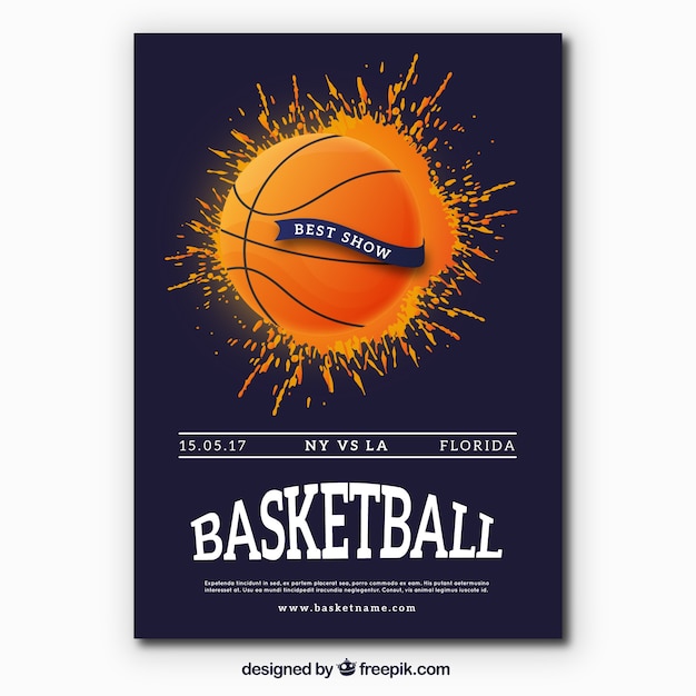 Vecteur gratuit brochure de basket-ball avec de la peinture éclaboussure