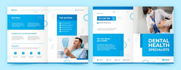 Brochure de clinique dentaire design plat