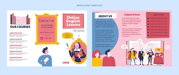 Vecteur gratuit brochure de cours d'anglais dessinés à la main