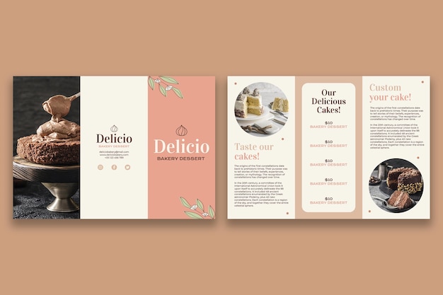 Vecteur gratuit brochure de desserts de boulangerie delicio dessinés à la main esthétiques