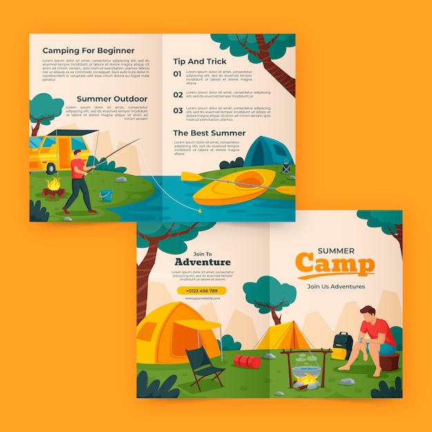 Vecteur gratuit brochure du camp d'été dessiné à la main