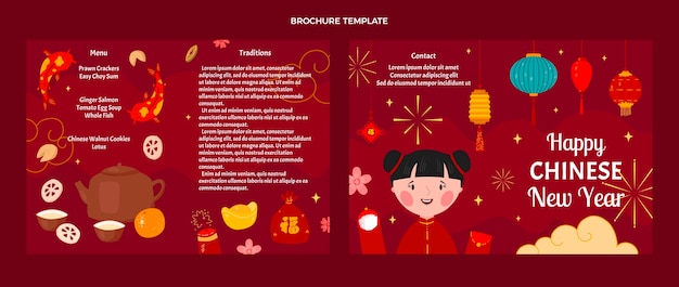 Vecteur gratuit brochure du nouvel an chinois design plat dessiné à la main