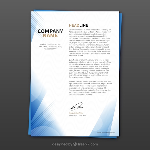 Vecteur gratuit brochure d'entreprise avec des formes abstraites bleues