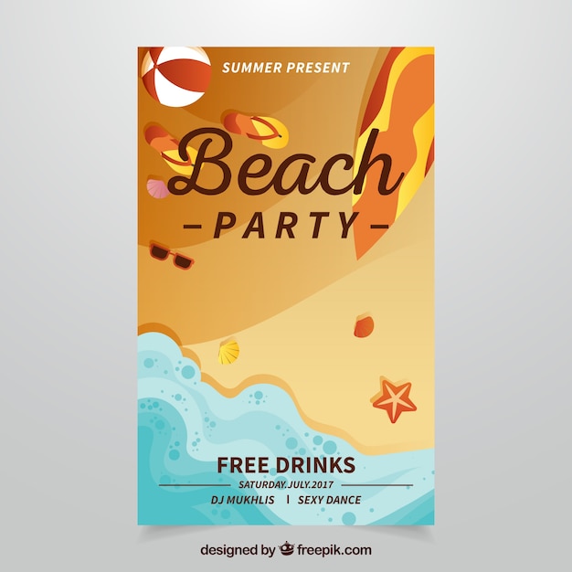 Vecteur gratuit brochure de la fête de la plage et le bord de la mer