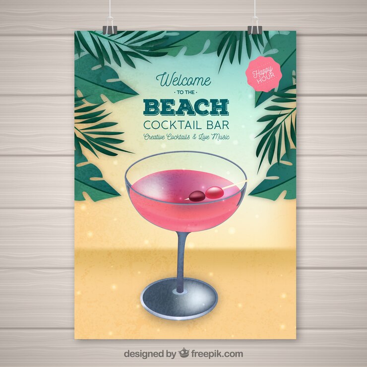Vecteur gratuit brochure de fête de plage avec cocktail
