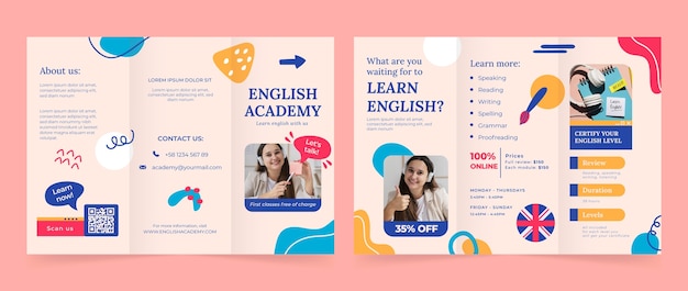 Vecteur gratuit brochure de leçons d'anglais sur le design plat