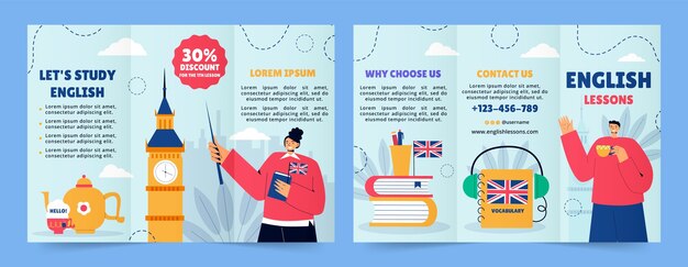 Brochure de leçons d'anglais dessinée à la main