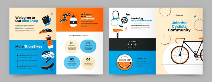 Vecteur gratuit brochure de magasin de vélos dessinée à la main
