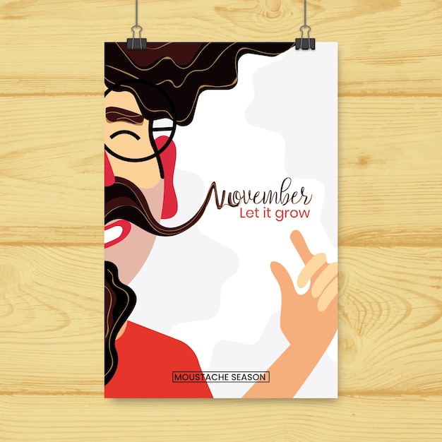 Vecteur gratuit brochure movember avec hipster heureux