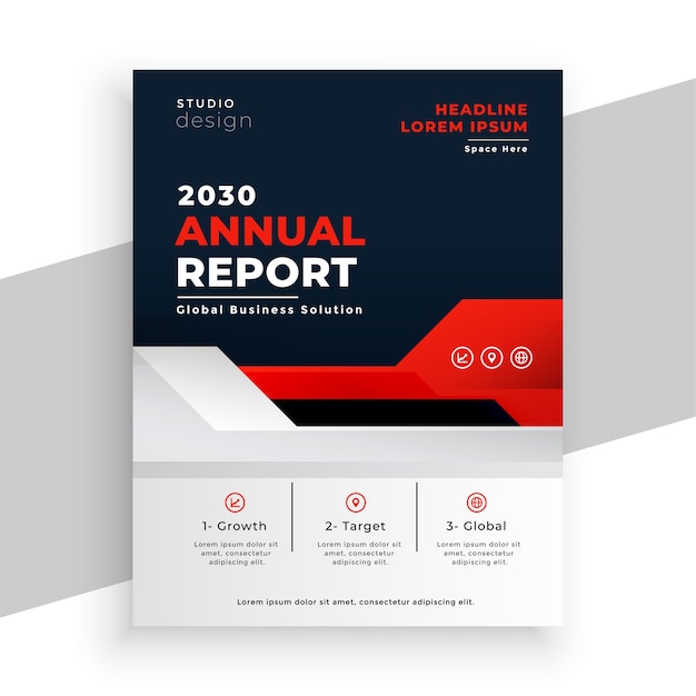 Brochure de rapport annuel d'entreprise moderne sur le thème de la couleur rouge