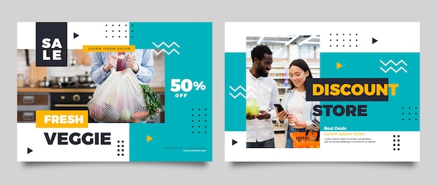 Brochure de supermarché design plat dessiné à la main