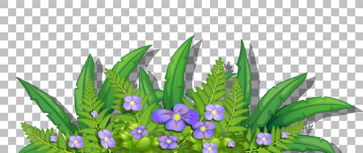 Vecteur gratuit buisson de fleurs avec des feuilles sur fond transparent