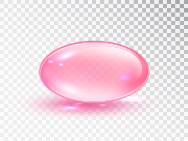 Bulle D'huile Rose Isolée Sur Fond Transparent Capsule Rose Transparente D'illustration Vectorielle De Drogue Vitamine Macro Capsule De Pilule Cosmétique