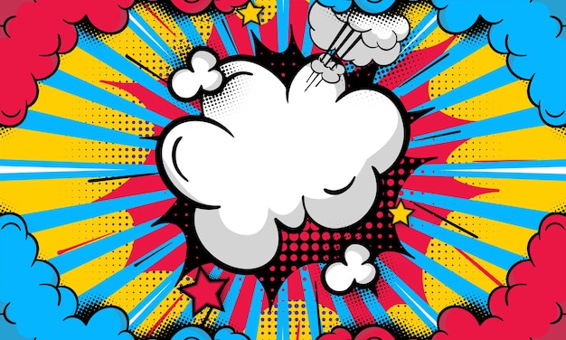 Bulle de nuage de pop art comique Bulle de dialogue drôle Arrière-plan vintage rétro coloré à la mode dans un style bande dessinée rétro pop art Illustration facile à modifier