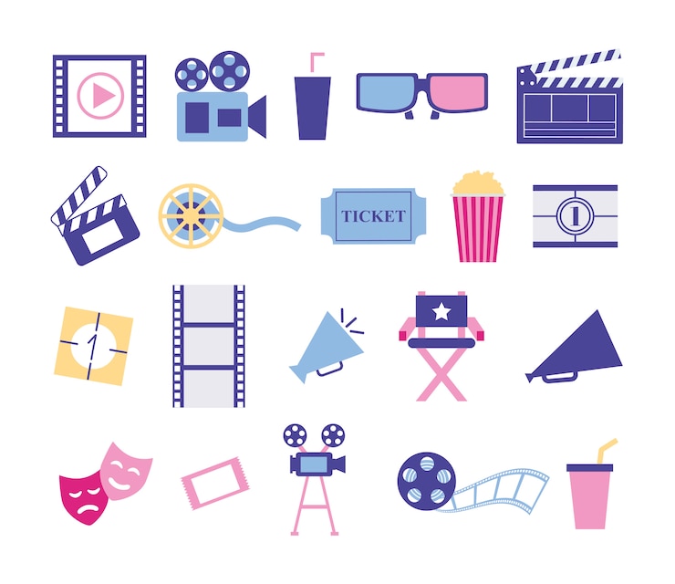 Vecteur gratuit bundle de divertissement de cinéma mis des icônes