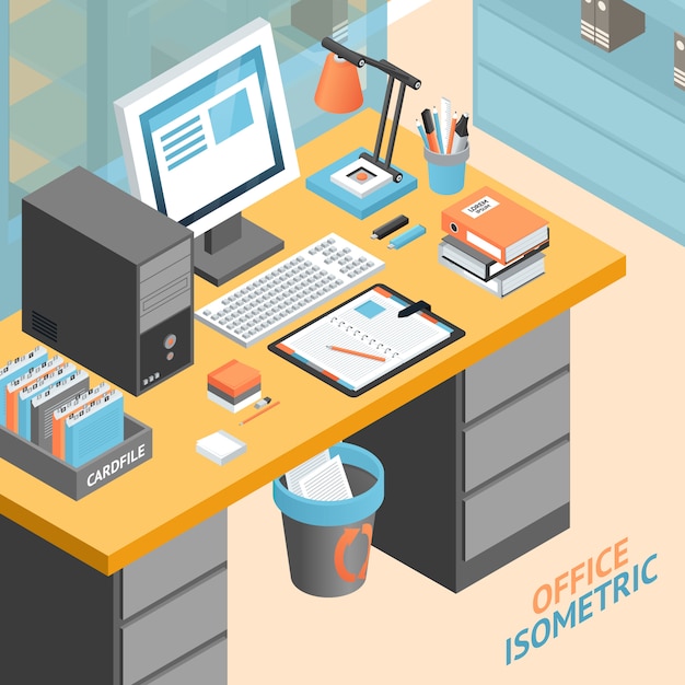 Vecteur gratuit bureau concept isométrique design illustration