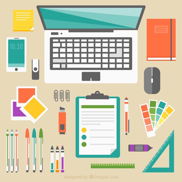 Bureau de couleur en vue de dessus