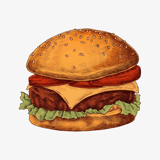 Vecteur gratuit burger au fromage dessiné à la main