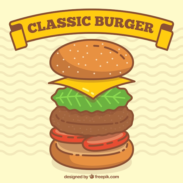 Vecteur gratuit burger classique avec de délicieux ingrédients